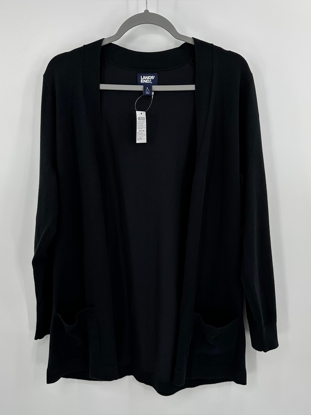 Lands’ End Long Sleeve Open Cardigan in black Size L